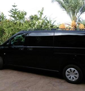 一辆黑色货车,车顶上放着一个菠萝