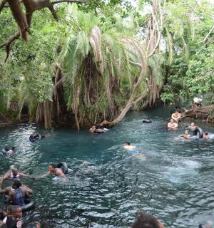 一群人在河里游泳