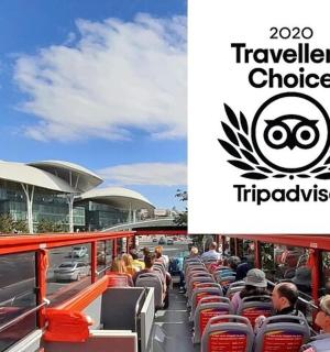 a bus with passengers on it with a travellers choice sign