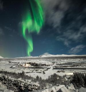 an image of a green aurora in the sky