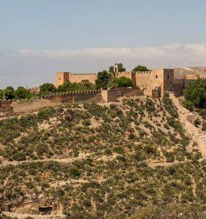 a view of a castle on top of a hill