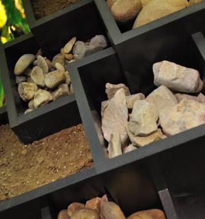 盒子里展示的岩石和其他岩石