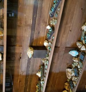 an overhead view of a room filled with rocks