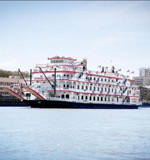 a large cruise ship is docked in the water