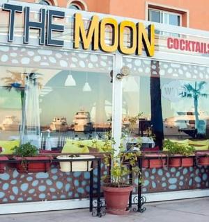 a restaurant with potted plants in front of a store