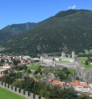 a town with a castle on a mountain