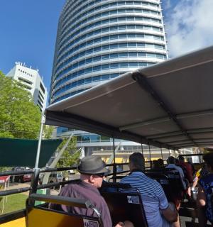 a group of people riding on a bus