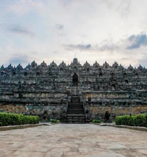 a large building in front of a building