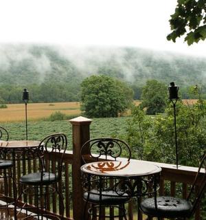 带桌椅的门廊，可欣赏田野景色