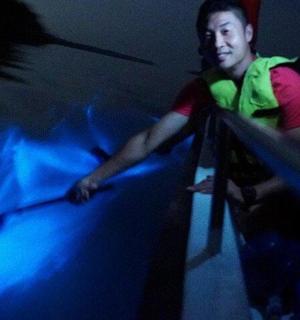 一名男子站在黑暗的房间里,身边有两只蝙蝠