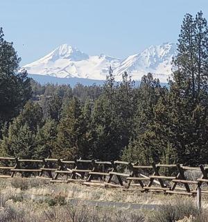 一排长椅，背景是一座山