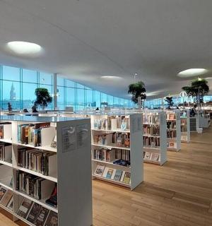 o bibliotecă cu rafturi de cărți într-o clădire