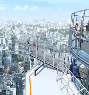 一群人站在瞭望塔顶