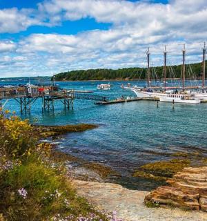 两艘船停靠在水中的码头