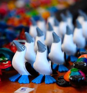 一群玩具企鹅坐在桌子上