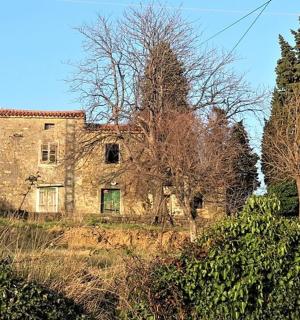 田野中央的一座古老石屋