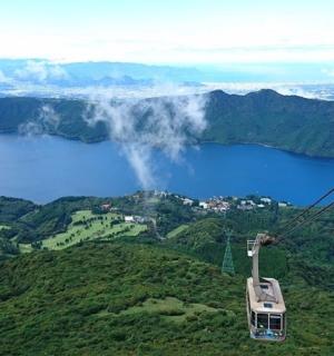 a gondola flying over a body of water
