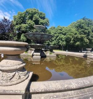 a fountain in the middle of a park