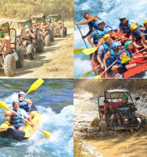 一群人乘坐木筏在水中