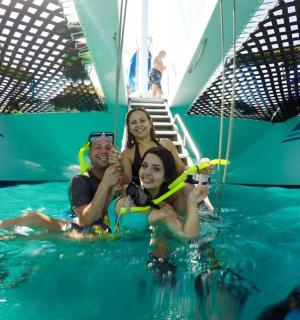 a group of people in a swimming pool