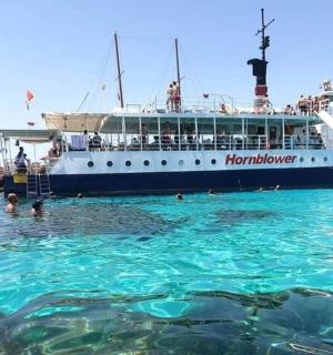 un creuer a l'oceà amb gent a l'aigua