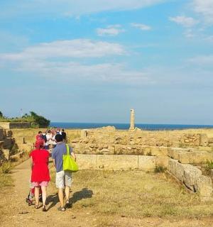 一群人沿着海边的小路行走