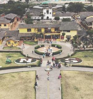 a group of people walking around a park