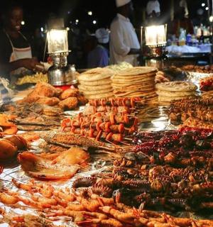 a buffet with many different types of food on a table