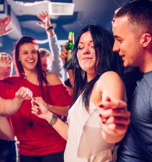 a group of people standing in a crowd