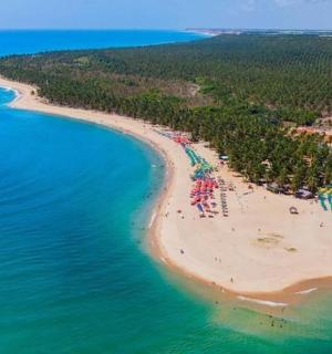 an aerial view of a beach with people on it
