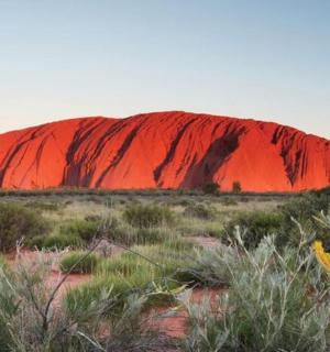 oranžová skála uprostřed pole