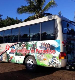 a bus with an advertisement on the side of it