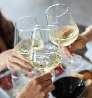 一群人手捧白葡萄酒杯