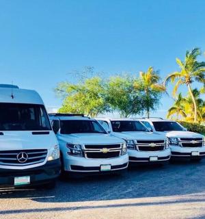 řada bílých nákladních aut zaparkovaných na parkovišti