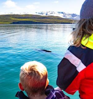 一名男子和一个孩子在水中的船上