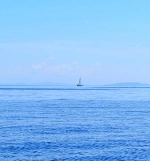 burlaivis didelio vandens telkinio viduryje