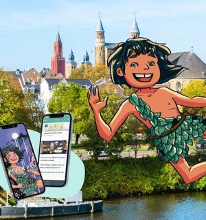 a sign next to a cell phone next to a mural