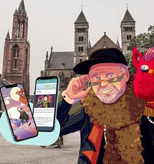 a cartoon of a man with a phone next to a cell phone