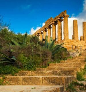 a set of stairs in front of a temple
