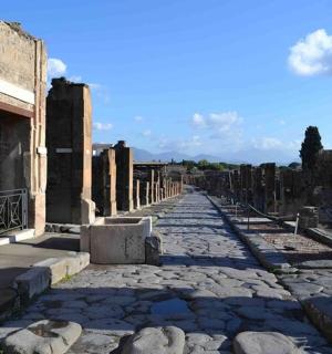 an empty street in the ruins of a building