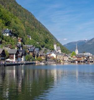a small town on the shore of a lake