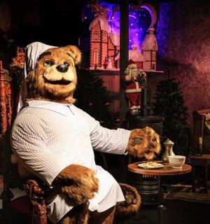 一只泰迪熊坐在房间里的椅子上