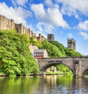 a bridge over a river in front of a castle
