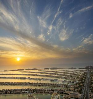 Skupina lodí na poli při západu slunce