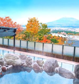 a swimming pool with a view of a mountain