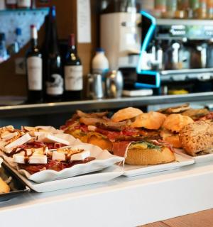 a buffet with many different types of food on display