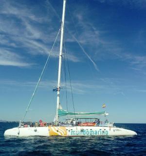 水中有一艘白色小船,上面有人