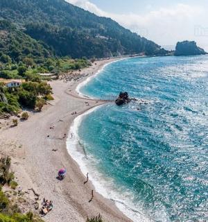 an aerial view of a beach with people on it