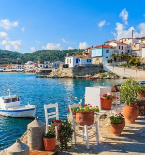 a view of a harbor with a boat in the water
