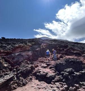 两个人站在熔岩场的顶部